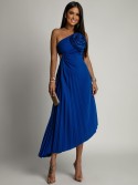 Elegant pleated dress with a cornflower blue flower AZRHP6987